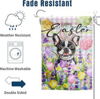 Happy Easter Dog Garden Flag Boston Terrier Spring Flags Buffalo Plaid Bunny Eggs Yard Flag for Outside 12x18 Double Sided Small Decorative Floral Outdoor Flag