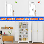 GAIOUS 75.2" Tall Metal Storage Cabinet with 2 Doors & 5 Adjustable Shelves | New upgrade Kitchen Pantry Cabinet, White Freestanding Cupboard, 6 Tier Steel Storage for Office, Kitchen, Dining, Garage