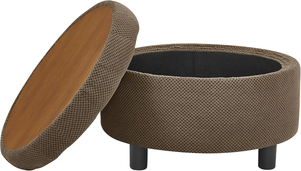 25'' Round Storage Ottoman with Reversible Tray Lid, Tufted Footrest Stool with Hidden Storage, Couch Side Table for Low Tea (Coffee)