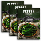 Mexican Serrano Pepper Seeds for Planting | Fresh Hot Chili & Green Hot Pepper Seeds – Heirloom Non-GMO Variety for Sauce, Salsa & Pickling – Survival Garden Seeds (3 Packs)