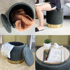 YYW HOME Round Ottoman with Storage Set of 2 Vanity Stool Foot Rest with Removable Lid for Bedroom Gray Velvet Storage Ottoman Coffee Table for Living Room and Dorm (Gray)