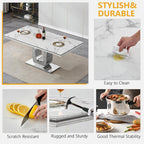 Faux Marble Dining Table for 4 to 6, 68 inch Luxury Dining Room Table with White Faux Marble Top & Silver Stainless Steel U Base, Modern Rectangle Dinner Table for Kitchen Living Dining Room Apartment