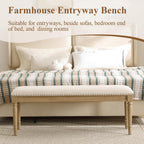 46'' French Country Entryway Bench Wooden Linen Fabric Upholstered Seat Dinng Bench with Nailhead Trim for Hallway End of Bed, Beige