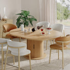 Alohappy Dining Table for 4-6, 47in-63in Extendable Round Dining Room Table with Storage, Mid Century Modern Farmhouse Wood Oval Dinner Table with Pedestal Base for Kitchen, Living Room (Natural Oak)