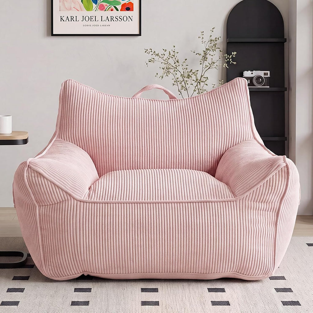 Vipbear Bean Bag Chair for Adults, Chair with Memory Foam | 35.5" Corduroy Beanbag Washable, Cozy Fluffy Chair with Pocket & Handle, Ergonomic Bedroom Sofa Chair for Gaming, Reading