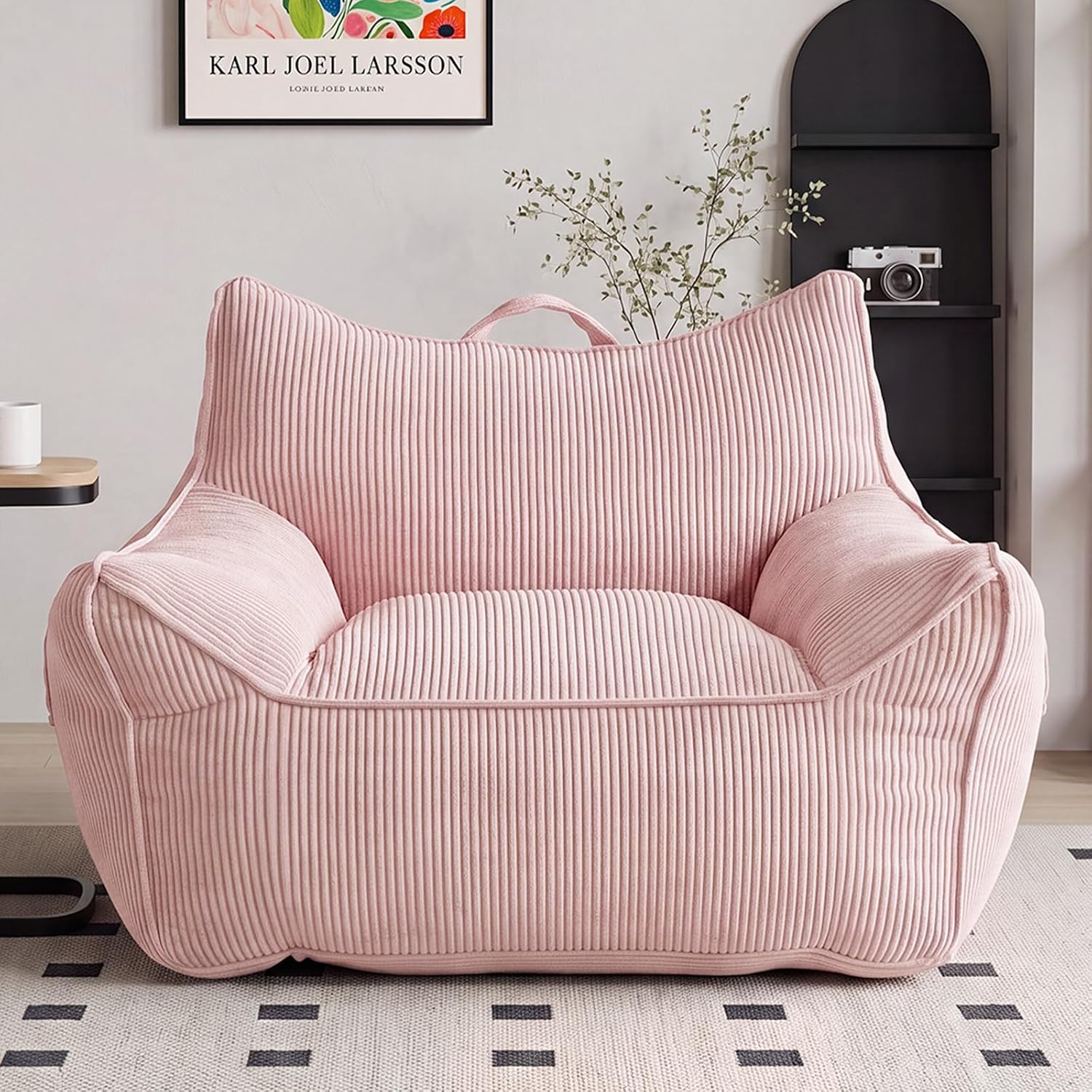 Vipbear Bean Bag Chair for Adults, Chair with Memory Foam | 35.5" Corduroy Beanbag Washable, Cozy Fluffy Chair with Pocket & Handle, Ergonomic Bedroom Sofa Chair for Gaming, Reading