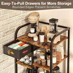 keomaisyto Microwave Cart with Storage, Kitchen Island Cart with Table Top & Drawer, 3 Tier Rolling Utility Cart with Adjustable 2 Storage Shelves, Coffee Bar Shelf for Kitchen/Dining/Living Room