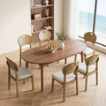 Dining Chairs Set of 6, Modern Upholstered Dining Room Chairs with Faux Leather Seat, Solid Rubber Wood Frame Kitchen Chairs with Ergonomic Curved Backrest