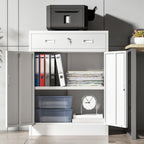 Wanfu Metal Storage Cabinet, Locking Cabinet with 1 Drawer and Adjustable Shelf, 36" H x 28" W x 16" D Steel Storage Cabinet for Office, Garage, Home-White