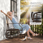 Outsunny Outdoor Glider Bench with Center Table Metal Frame Armrests Gray | Patio Loveseat, Breathable Mesh Fabric, for Backyard Garden Porch
