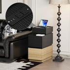 UEV End Table with Charging Station, Nightstand with Drawers and Storage, Narrow Side Table with USB Ports and Power Outlets for Living Room and Bedroom, Black and Brown
