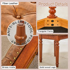 Microfiber Leather Vanity Stool for Makeup,Solid Wood Carvied Vanity Bench Seat,Convertible Piano Stool and Dining Table Chair with Padded Ottoman,Classic Dressing Table Chair for Bedroom