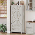 YITAHOME 64.5" Tall Kitchen Pantry Cabinet, Farmhouse Pantry Storage Cabinet with 2 Drawers & Adjustable Shelves, Ideal for Living Room, Kitchen or Hallway, White