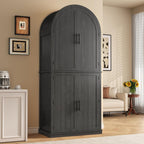 iPormis 71" Tall Arched Cabinet with Doors, Farmhouse Kitchen Pantry with 6-Tier Door Shelves & Drawer & Adjustable Shelves, Modern Wood Storage Cabinet for Dining, Living Room, Bathroom, Oak Grey