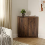 Corner Storage Cabinet, Small Corner Floor Cabinet with 2 Doors and 2-Tier Shelves, Modern Wooden Narrow Storage Organizer for Living Room, Kitchen, Pantry, Bathroom, Brown