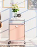 Matte Storage Cart with Flap Door, Large Capacity Storage Cart with Detachable Wheels, DIY Modern Home Furnishing, Great for Home, Office, Bedroom, Kitchen (Matt Pink)