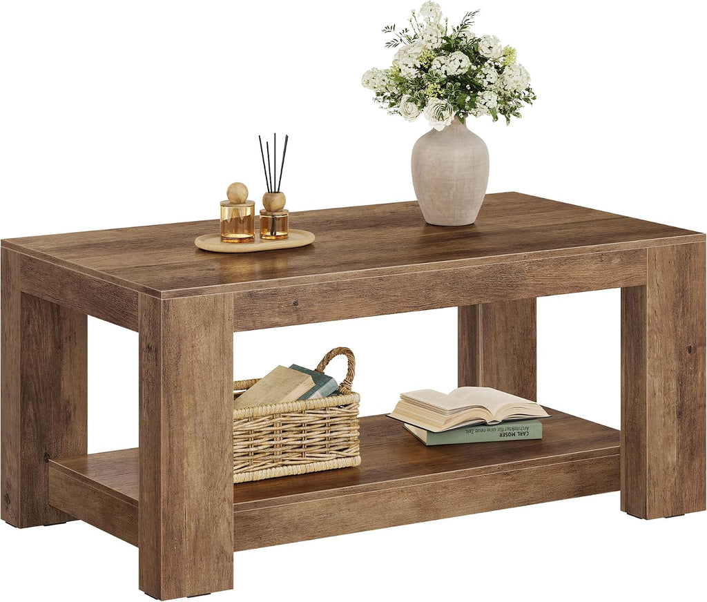 VASAGLE Coffee Table, 2-Tier Center Table with Rustic Charm and Clean Lines