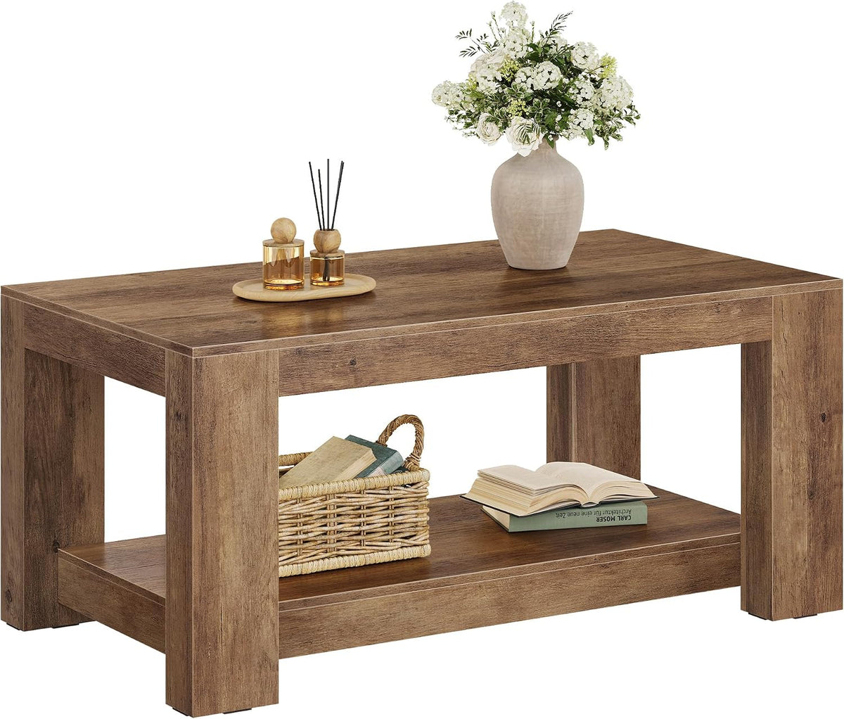 VASAGLE Coffee Table, 2-Tier Center Table with Rustic Charm and Clean Lines