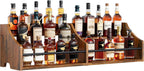 FAVOOSTY 5 Tier Countertop Liquor Bottle Display Shelf Organizer, Retro Tabletop Wine Rack Stand, Storage Holder for Whiskey, Spirits, Coffee Syrup, Mini Home Bar & Liquor Cabinet, Rustic Brown