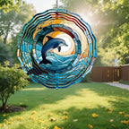 Metal 3D Wind Spinners Outdoor Dolphin Decorations Hanging, Festive Gifts for Women Mom Grandma, 25cm/ 9.84in 3D Wind Spinners for Garden Decor for Patio,Yard,Outdoor