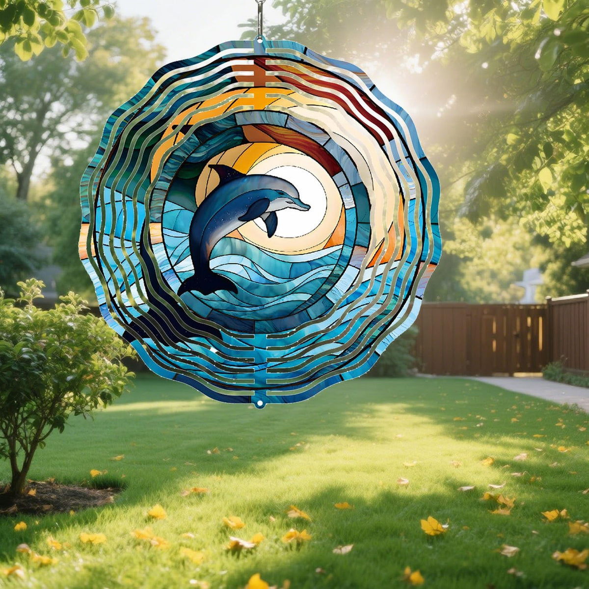 Metal 3D Wind Spinners Outdoor Dolphin Decorations Hanging, Festive Gifts for Women Mom Grandma, 25cm/ 9.84in 3D Wind Spinners for Garden Decor for Patio,Yard,Outdoor