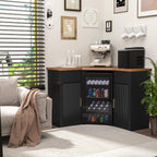 GDLF Corner Coffee Bar with Fridge Space, L Shaped Liquor Cabinet,Black | L-Shaped Countertop, Wine Glass Rack, Adjustable Shelves, Drawer Storage, Power Outlet, Coffee Station for Home & Kitchen