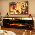 70" Fireplace TV Stand, Entertainment Center with 8 Stainless Steel, Black | 36" Electric Fireplace insert, Modern TV Console with LED light, 2-tier Media Console fits 80" TV, Spacious storage cabinets