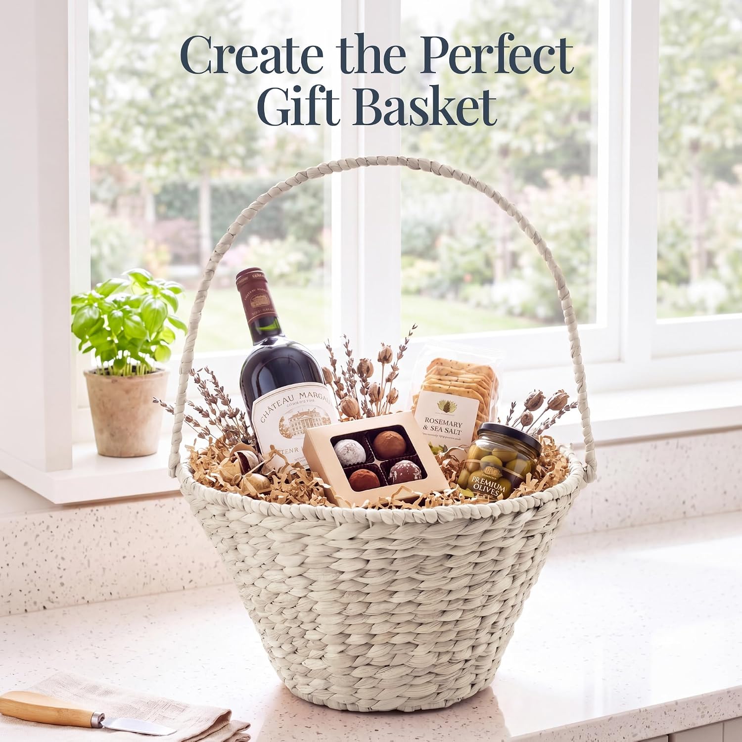 Best Choice Products Woven Large Gift Basket For DIY Halloween Boo Baskets, Holiday Gifts & Celebrations, Storage Wicker Basket w/Collapsible Handle, Tapered, Hyacinth, Basket Only, 20In - White