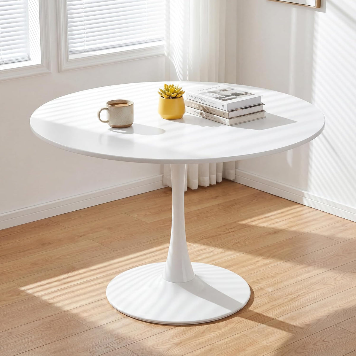 42" Tulip Table for 4-6 Persons Modern Round Dining Room Table, Mid-Century Modern White Small Kitchen Table with MDF Wooden Top, Leisure Coffee Table for Living Room, Dining Room, Office