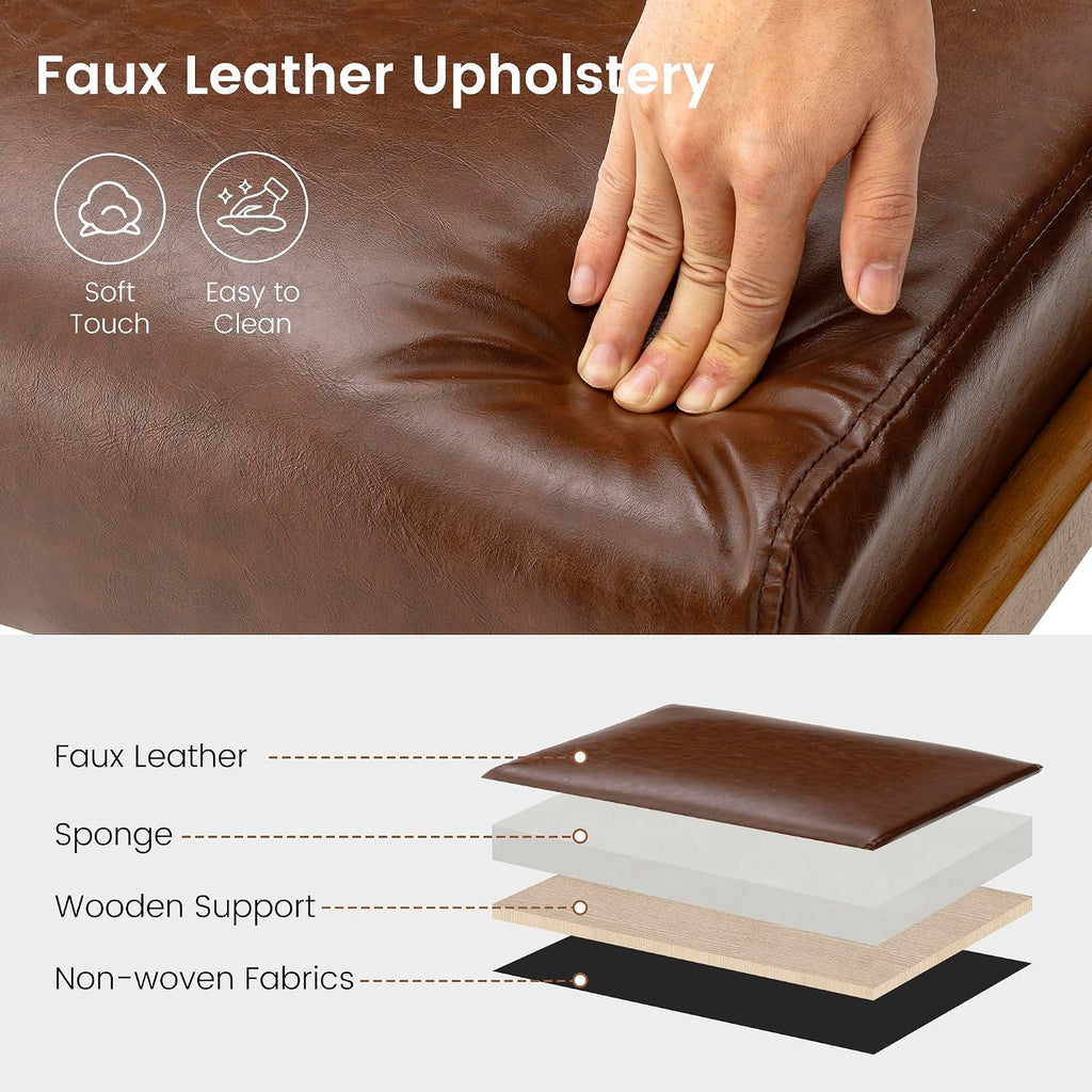 Glitzhome Rectangle Ottoman Bench, Modern Coffee Leatherette Footstool with Walnut Rubberwood Legs for Living Room, Bedroom