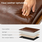 Glitzhome Rectangle Ottoman Bench, Modern Coffee Leatherette Footstool with Walnut Rubberwood Legs for Living Room, Bedroom