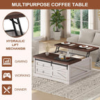 Itaar 39.4'' Lift Top Coffee Table with Storage, Farmhouse Coffee Tables for Living Room, Square Coffee Table with Large Hidden Compartment & 2 Drawers & Adjustable Shelves, Vintage White+Walnut