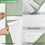 No Hook Waffle Weave Shower Curtain with Snap-in Fabric Liner Set,Sage Green Shower Curtains for Bathroom with See Through Top Window,Water Repellent & Washable,71Wx74H