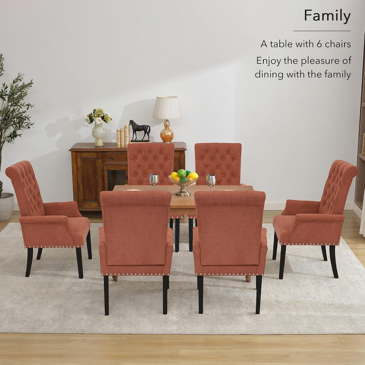 adochr Dining Chairs with Arms,Linen High Back Dining Room Chairs, Orange | Upholstered Accent Armchair with Solid Wood Legs & Nailhead Trim for Kitchen Living Room, 500 LBS Capacity