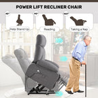 jonpony Power Lift Recliner Chair for Elderly, Big and Tall Lift Chair with Massage and Heat for Living Room, Fabric Electric Recliner Chairs with 4 Side Pockets, USB Charge Port, Grey