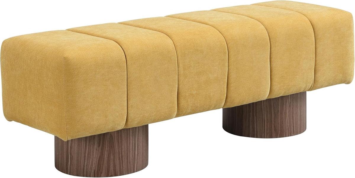 Merax 50" Upholstered Chenille Dining Bench Entryway End of Bed Ottoman Bench for Living Room Bedroom Dining Room, Wood Leg, Bear 300 LBS, No-Assembly (Yellow)