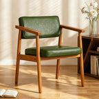 LSSPAID Mid Century Dining Chairs with Wooden Handrail, Pu Upholstered Armchair Comfy Backrest Modern Kitchen Chairs for Bedroom Living Room Dining Room, Green, Set of 1