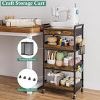 XYZLVSI Rolling Utility Cart, 4 Tier Coffee Cart Station with Drawer | Metal craft storage cart, nail cart with wheels, ideal for living room/entryway/bathroom/office/makeup, wire basket, hooks