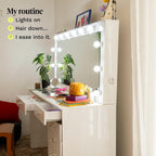 Boahaus Verona Large Vanity Desk with Framed Bulb Mirror – 8 Drawer Makeup Station with Integrated Power
