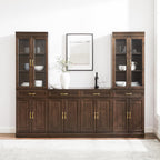 Crosley Furniture Stanton 3-Piece Sideboard Buffet Cabinet and Glass Door Kitchen Storage Pantry Set, Coffee