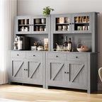 IDEALHOUSE 63" Kitchen Pantry Cabinet with Drawers, Hutch Cabinet with Storage, Microwave Stand, Adjustable Shelves, Freestanding Tall Pantry Storage for Dining Room, Living Room, Grey