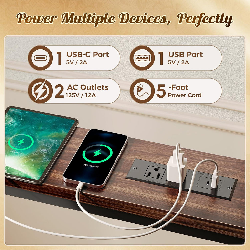 Huuger 118 Inch Sofa Table with Power Outlets, Skinny Behind Couch Table | 5.9 Inch Narrow Entryway Table, Extra-Long Console Table, Behind the Couch Table with Outlet for Living Room, Dark Walnut