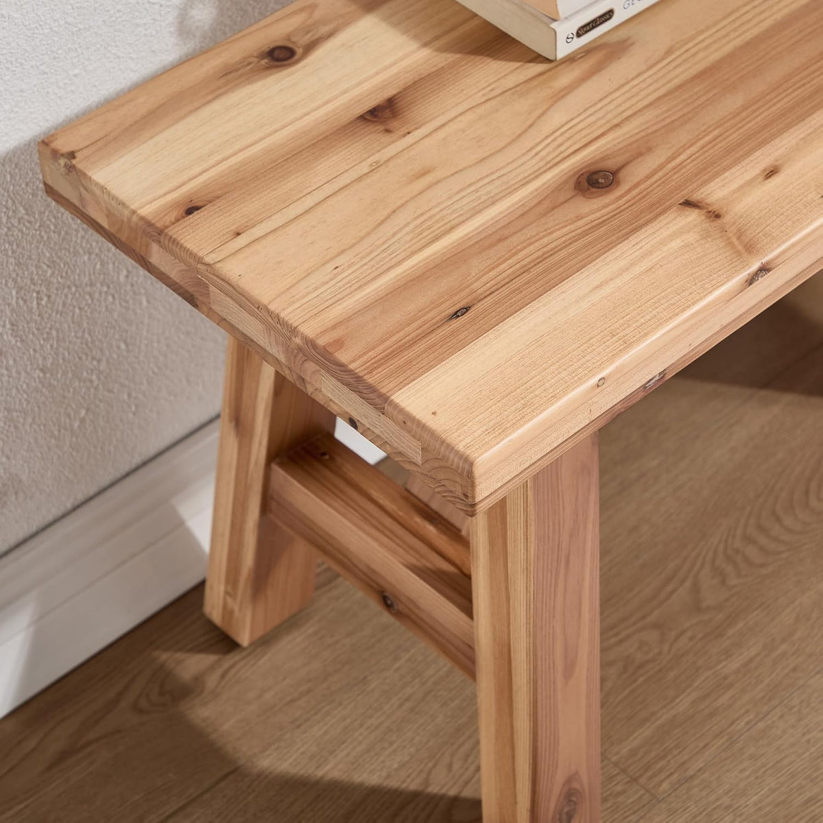 30" Entryway Bench Farmhouse Narrow Dining Bench Shoe Rack Small Wooden Benches Holds up to 300lbs for Hallway Living Room Dining Room Bedroom，1 Tier, Natural