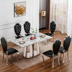 70" Rectangle Faux Marble Luxury Grey Dining Table for 6-8 People, Modern Large Kitchen Table with Silver Mirrored Stainless Steel Leg Base, Dining Table for Dining/Living Room, Office (One Table)