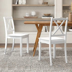 GOFLAME Dining Chairs Set of 4, Kitchen Chairs with Rubber Wood Legs & Cross Back, Farmhouse Armless Dinette Chairs for Dining Room, Living Room, Restaurant, 400 LBS Load Capacity, White