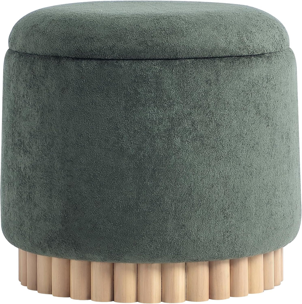 Get Set Style Round Ottoman with Wooden Base, Storage Vanity Stool for Makeup, Upholstered Footrest Stool Ottoman Foot Stool for Living Room, Bedroom