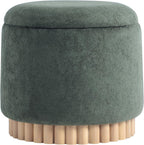 Get Set Style Round Ottoman with Wooden Base, Storage Vanity Stool for Makeup, Upholstered Footrest Stool Ottoman Foot Stool for Living Room, Bedroom