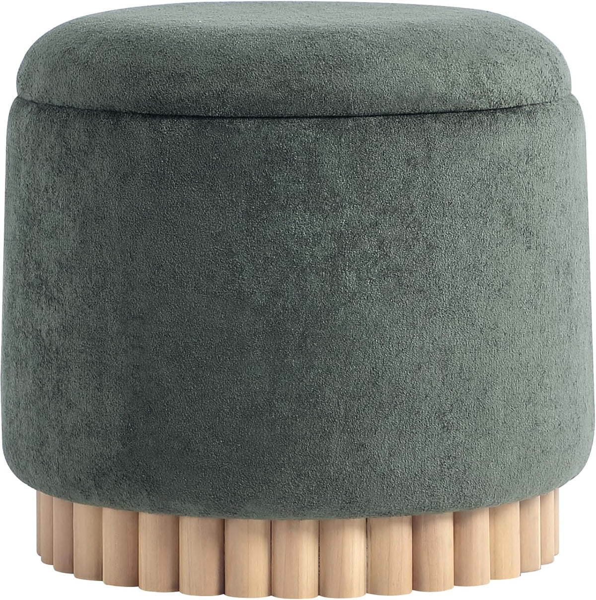 Get Set Style Round Ottoman with Wooden Base, Storage Vanity Stool for Makeup, Upholstered Footrest Stool Ottoman Foot Stool for Living Room, Bedroom