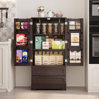 Gizoon 47'' Kitchen Pantry Cabinet with Drawers for Dining Room, Dark Brown | Small Food Pantry Storage Cabinet with 6 Door Shelves for Snacks and Spices, Craft Storage Cabinet for Craft Room