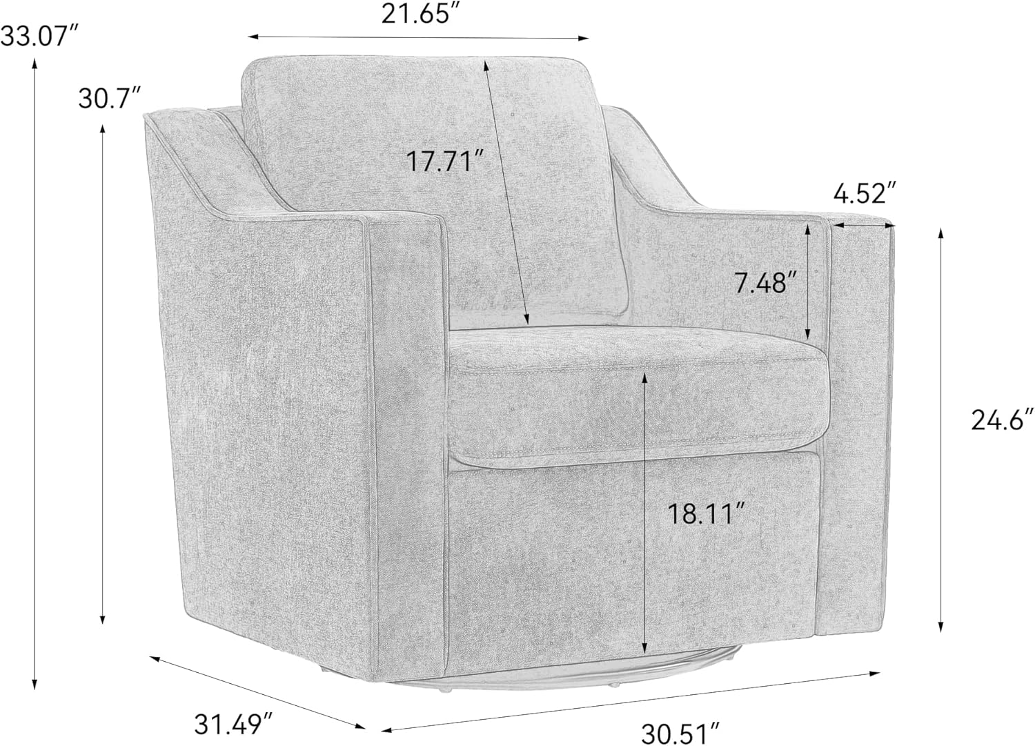 Swivel Accent Chairs Set of 2, 360° Swivel Upholstered Club Armchairs for Living Room, Comfy Reading Chair with Deep Seat, Metal Swivel Base, Pinstripe Light Blue